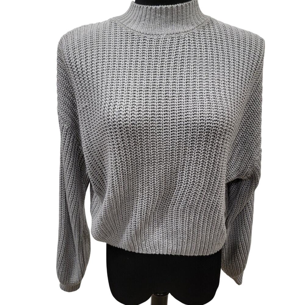 Forever 21 Small Crochet Mock Neck Knit Striped Sweater Minimalist Casual Chic